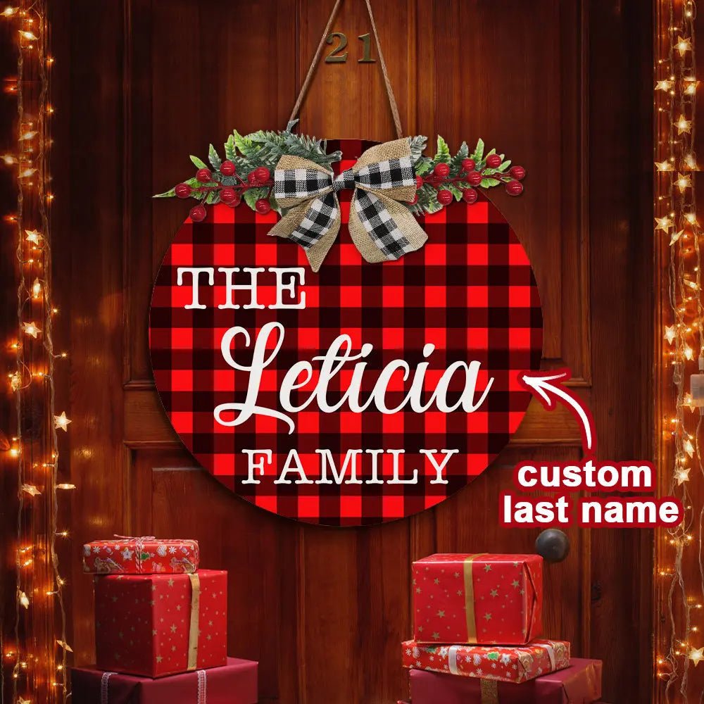 Customizable Christmas Door Sign with Family Name - Customizable Love