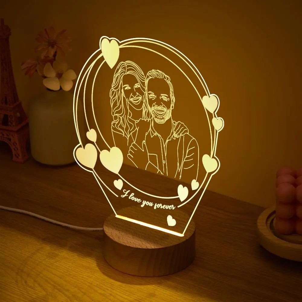 Customizable Engraved 3D Photo Nightlight with Hearts - Customizable Love
