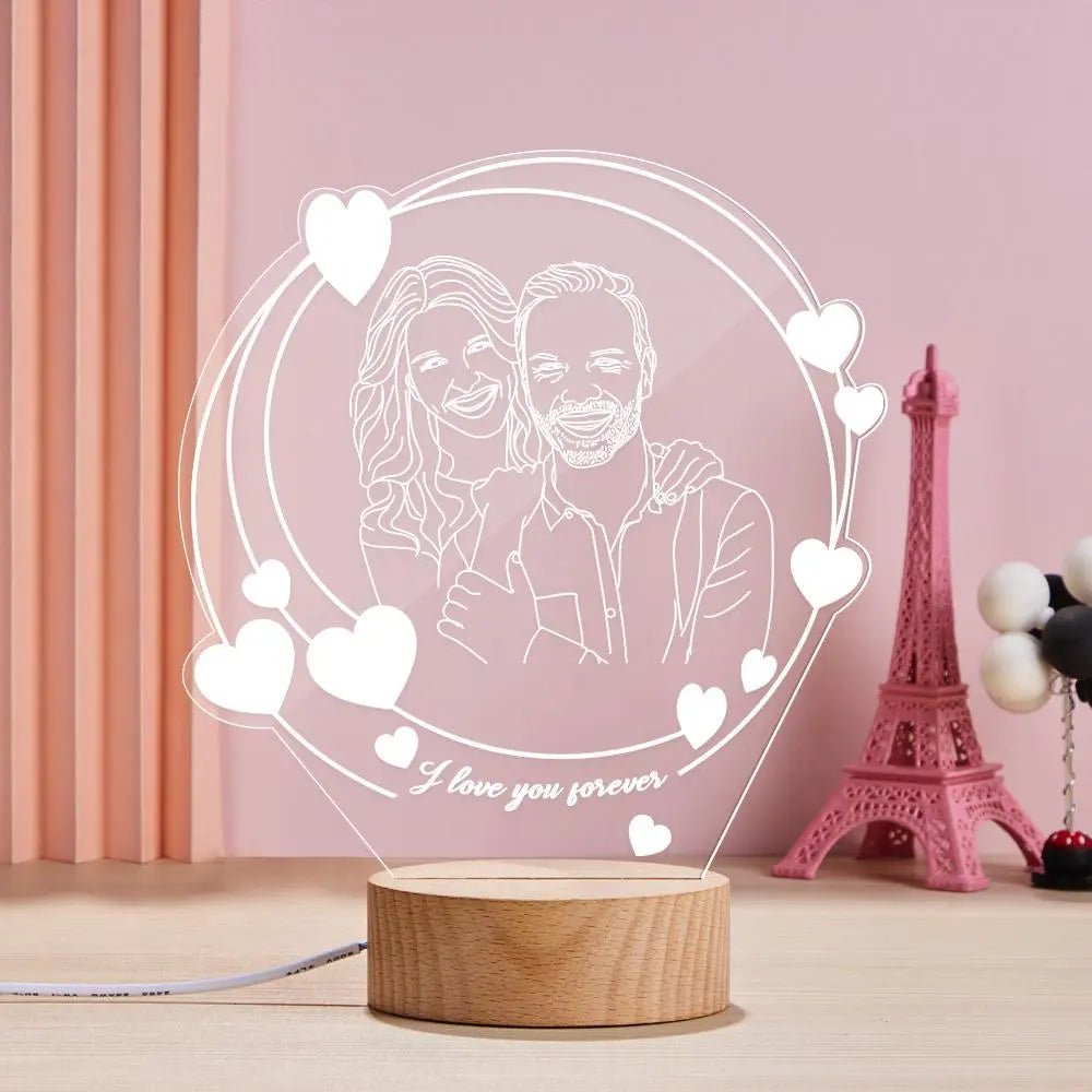 Customizable Engraved 3D Photo Nightlight with Hearts - Customizable Love
