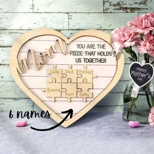 Customizable "Mom" Wood Plaque with Family Names - Customizable Love