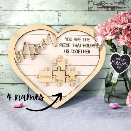 Customizable "Mom" Wood Plaque with Family Names - Customizable Love