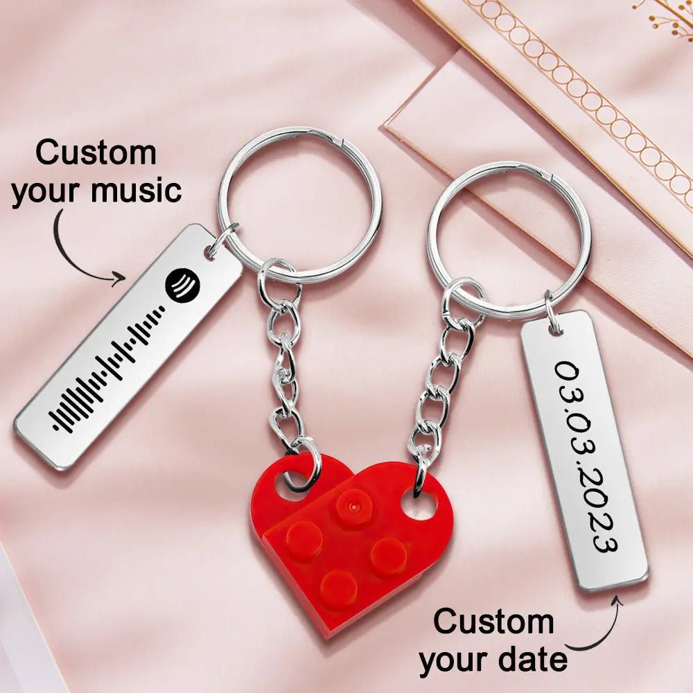 Customizable Spotify Music Code Keychain with Heart, Matching Set - Customizable Love