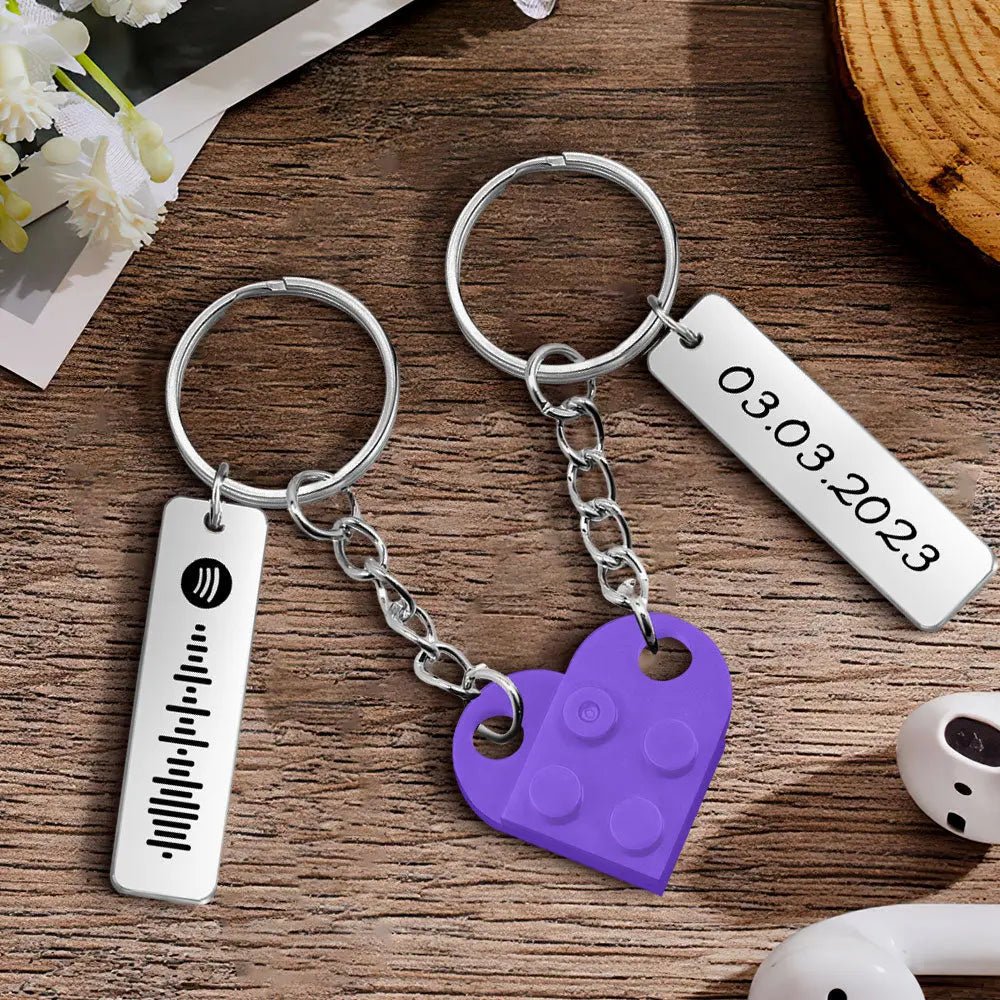 Customizable Spotify Music Code Keychain with Heart, Matching Set - Customizable Love