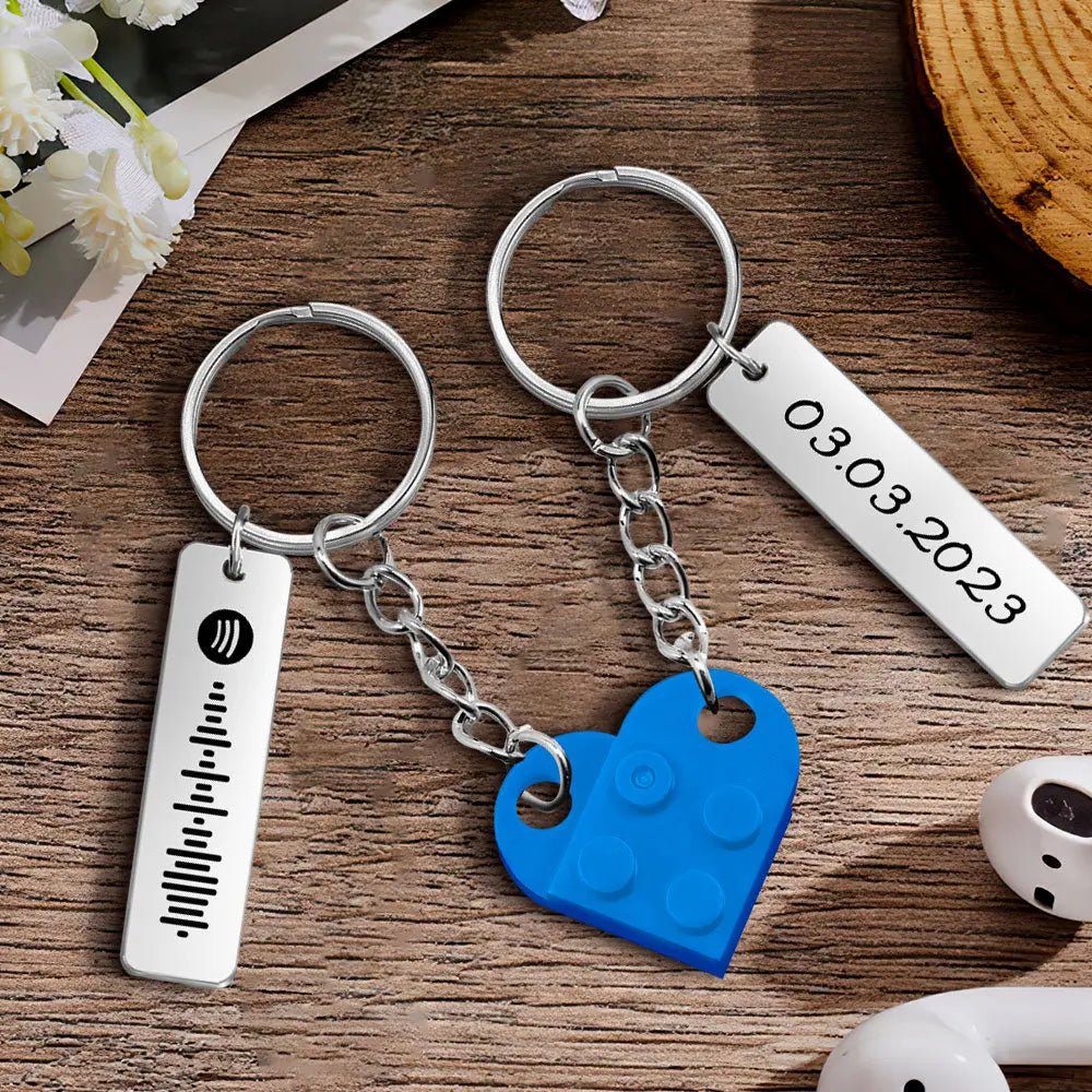 Customizable Spotify Music Code Keychain with Heart, Matching Set - Customizable Love