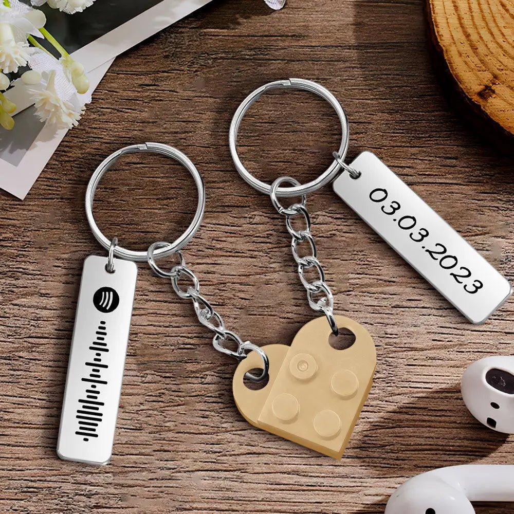 Customizable Spotify Music Code Keychain with Heart, Matching Set - Customizable Love