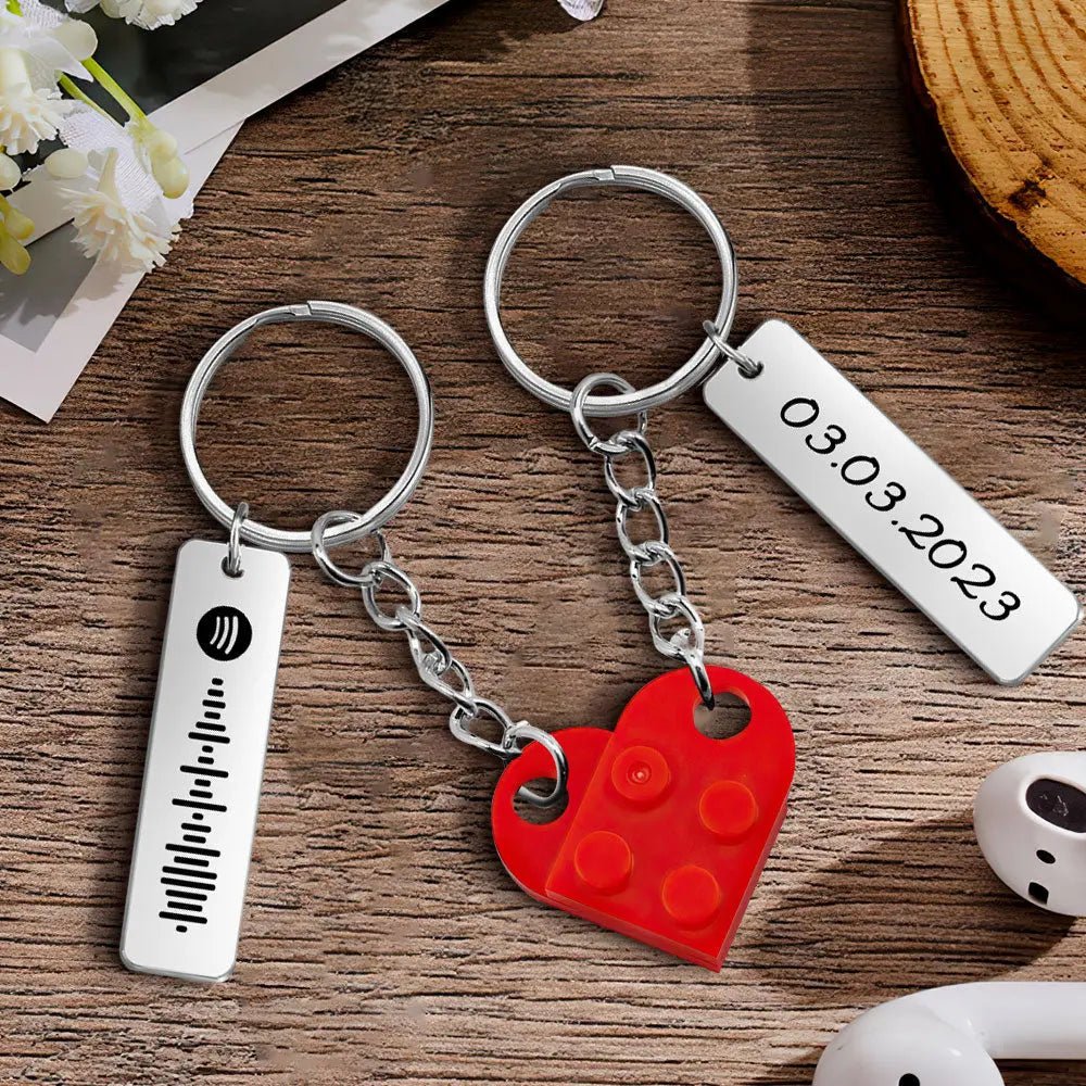 Customizable Spotify Music Code Keychain with Heart, Matching Set - Customizable Love