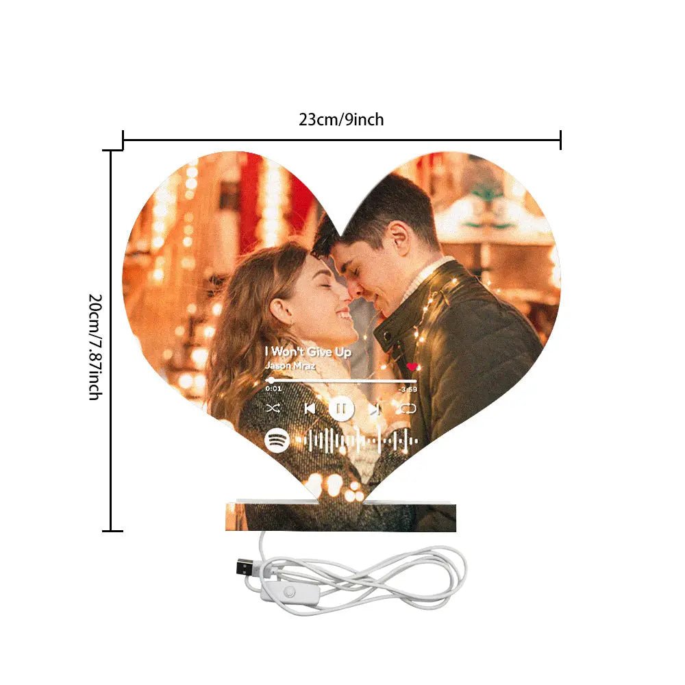 Customizable Spotify Music Plaque in Heart Shaped Photo with Night Light - Customizable Love