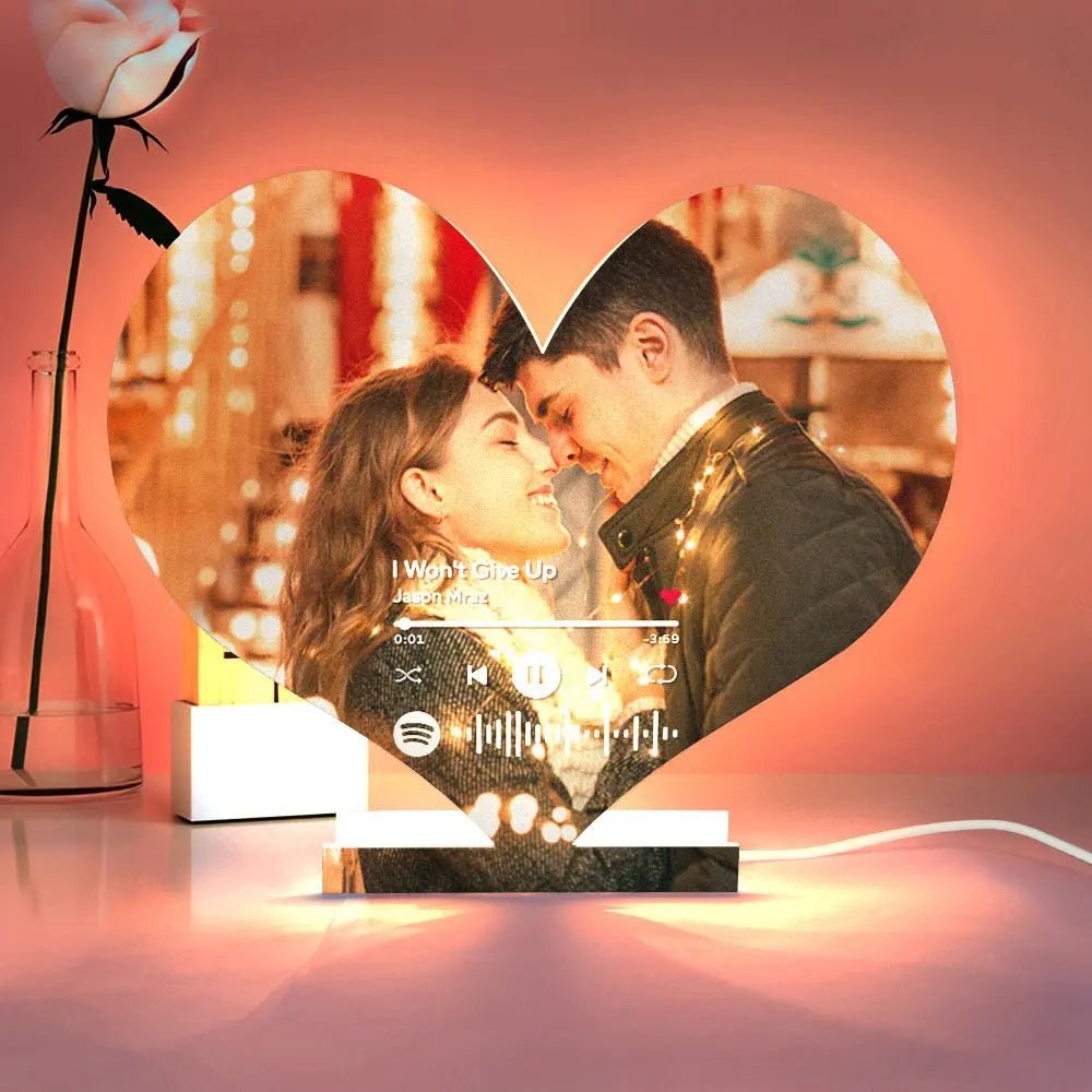 Customizable Spotify Music Plaque in Heart Shaped Photo with Night Light - Customizable Love