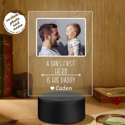 Custom Dad Plaque from Son with Custom Name Photo and Light - Customizable Love
