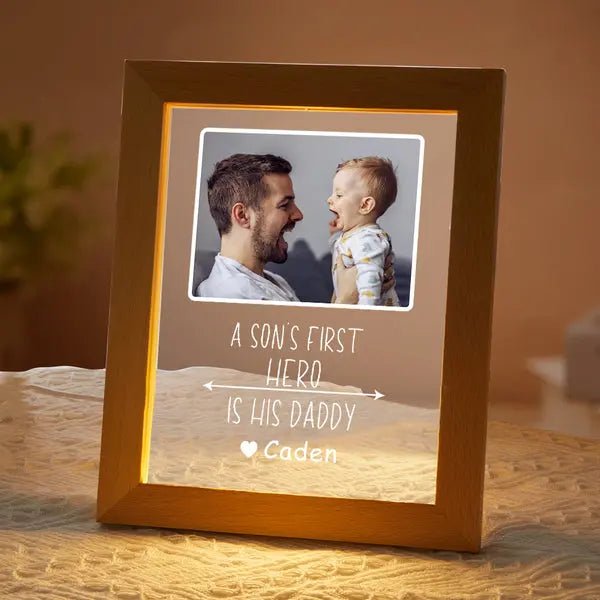 Custom Dad Plaque from Son with Custom Name Photo and Light - Customizable Love