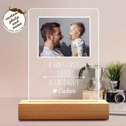 Custom Dad Plaque from Son with Custom Name Photo and Light - Customizable Love