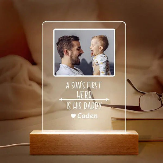 Custom Dad Plaque from Son with Custom Name Photo and Light - Customizable Love