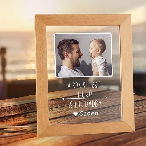 Custom Dad Plaque from Son with Custom Name Photo and Light - Customizable Love