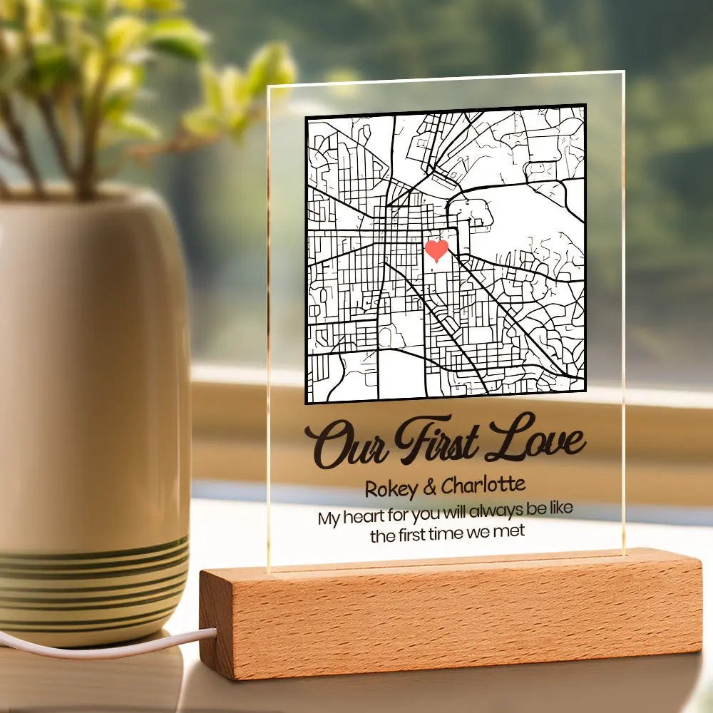 Custom "Where We Met" Map Plaque with Date, Location & Message - Customizable Love