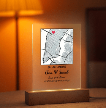 Custom "Where We Met" Map Plaque with Date, Location & Message - Customizable Love