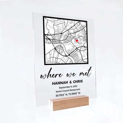 Custom "Where We Met" Map Plaque with Date, Location & Message - Customizable Love