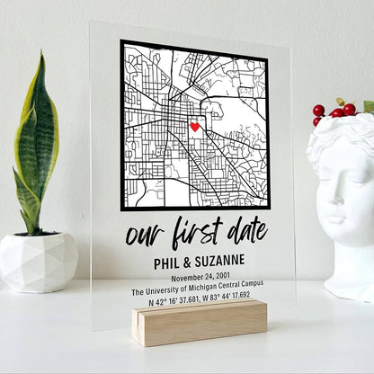 Custom "Where We Met" Map Plaque with Date, Location & Message - Customizable Love