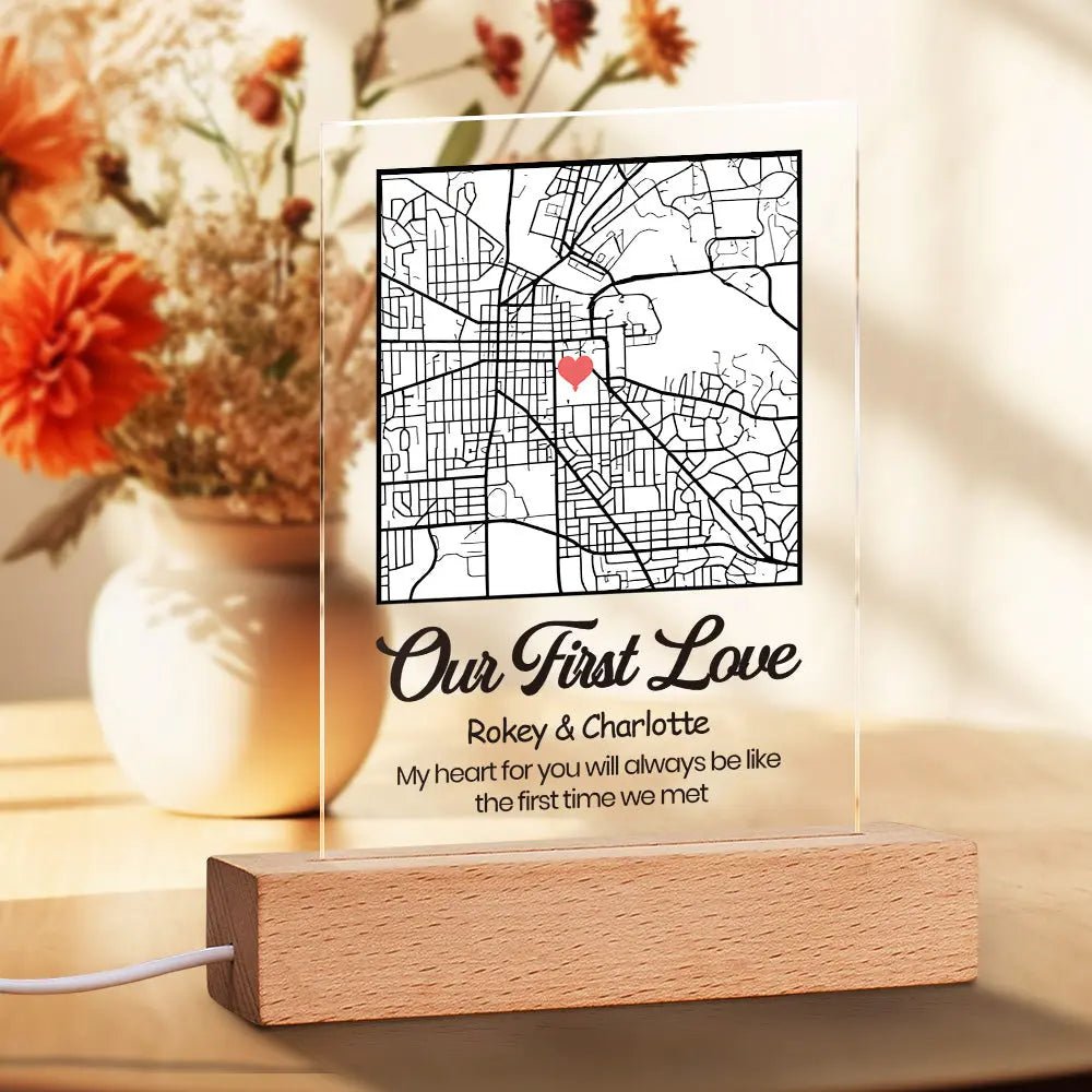 Custom "Where We Met" Map Plaque with Date, Location & Message - Customizable Love