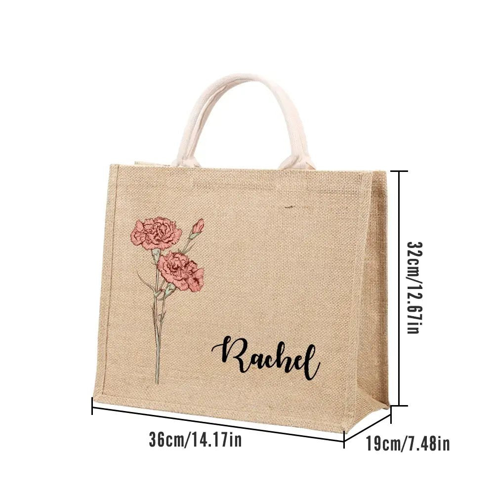 Customizable Birth Flower Tote with Name - Customizable Love