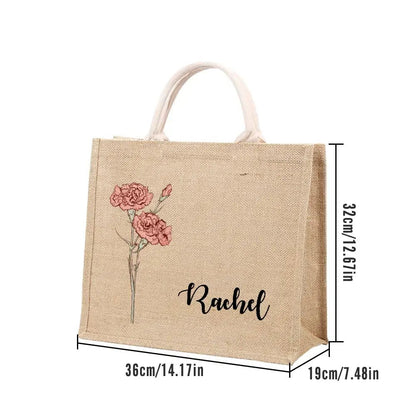 Customizable Birth Flower Tote with Name - Customizable Love