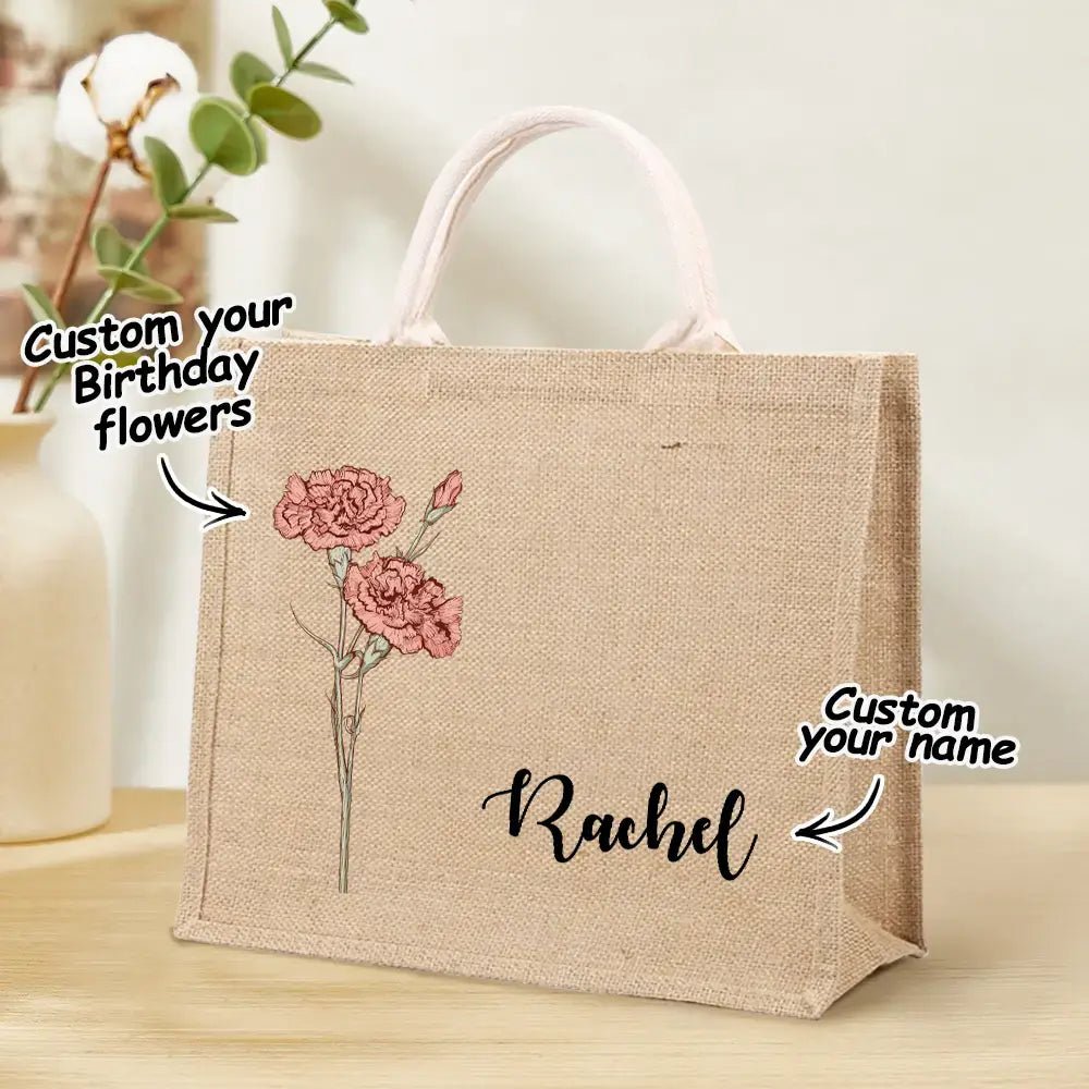 Customizable Birth Flower Tote with Name - Customizable Love