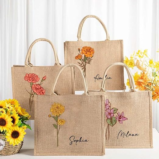 Customizable Birth Flower Tote with Name - Customizable Love