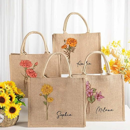 Customizable Birth Flower Tote with Name - Customizable Love