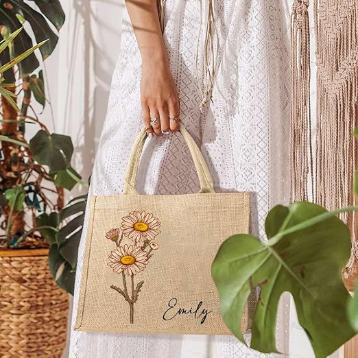 Customizable Birth Flower Tote with Name - Customizable Love