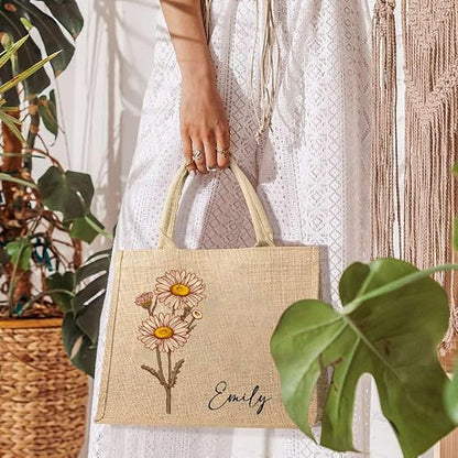 Customizable Birth Flower Tote with Name - Customizable Love