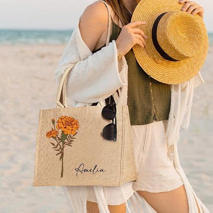 Customizable Birth Flower Tote with Name - Customizable Love
