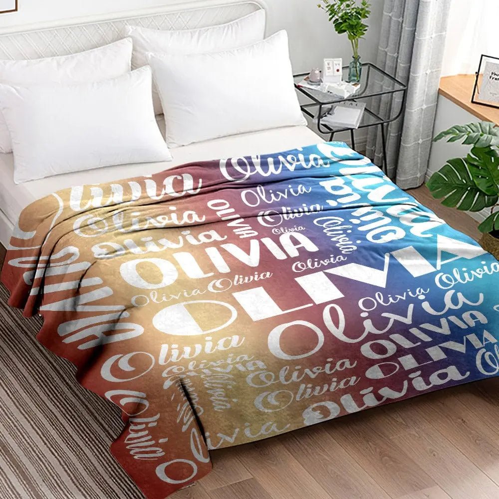 Customizable Colorful Name Blanket - Customizable Love
