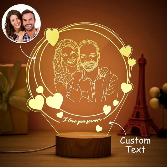 Customizable Engraved 3D Photo Nightlight with Hearts - Customizable Love