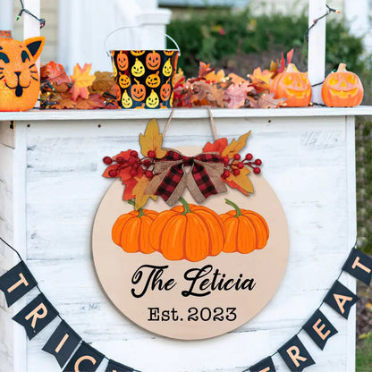 Customizable Fall Pumpkin Door Sign with Family Name & Date - Customizable Love