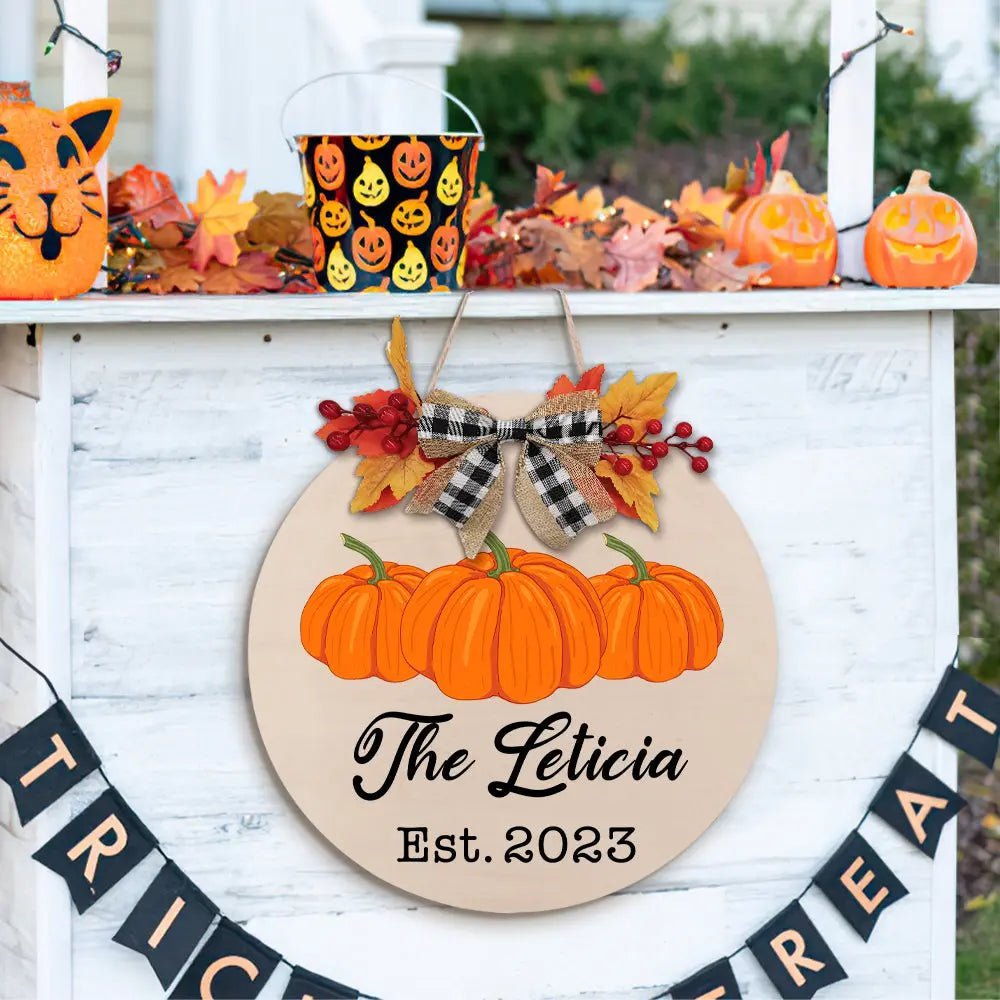 Customizable Fall Pumpkin Door Sign with Family Name & Date - Customizable Love