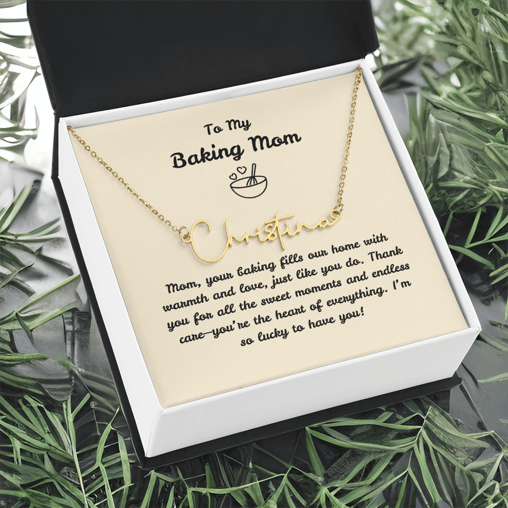 Customizable Name Script Necklace for Baking Mom, Gift for Mom who Loves Baking - Customizable Love