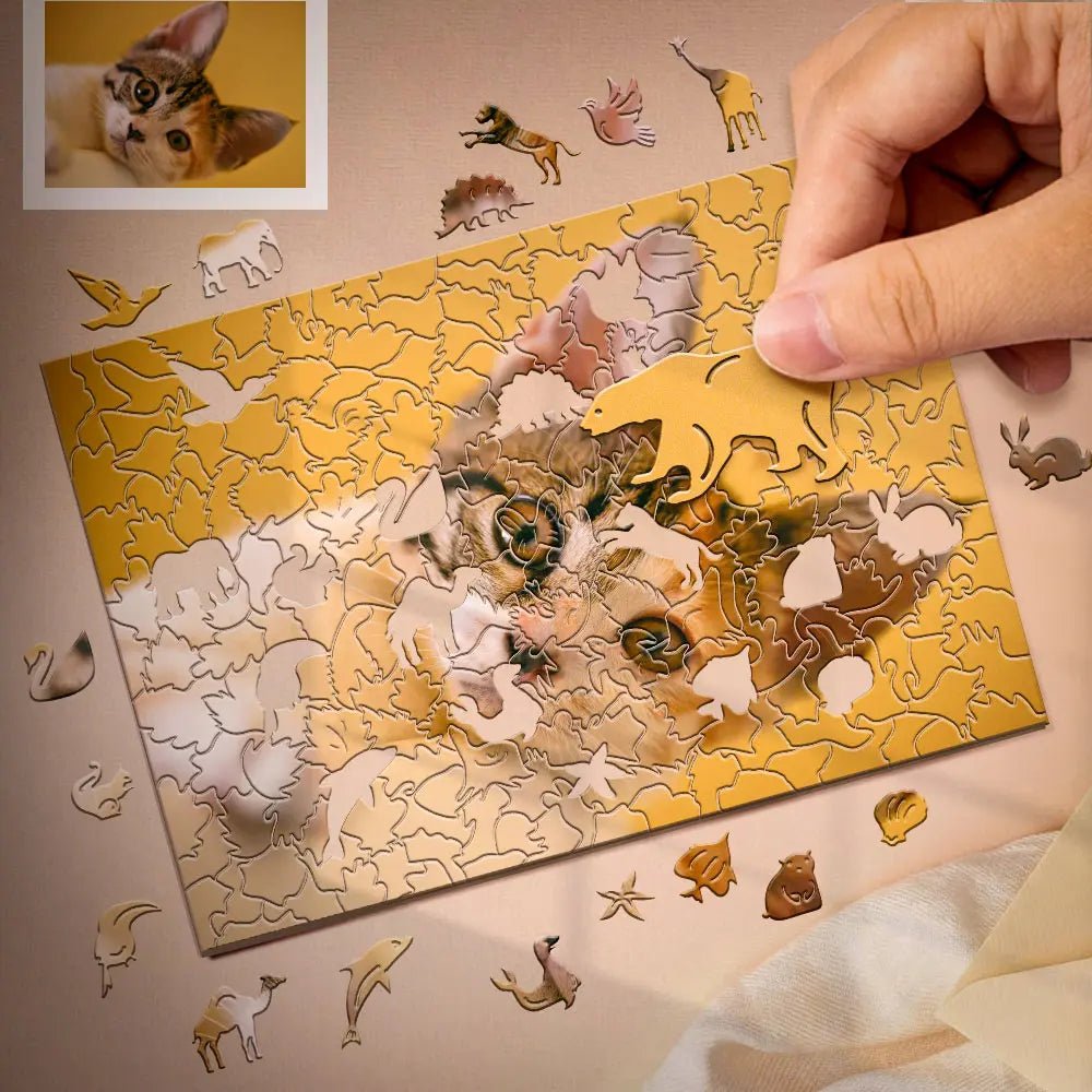 Customizable Photo Pet Puzzle with Animal Shaped Pieces - Customizable Love