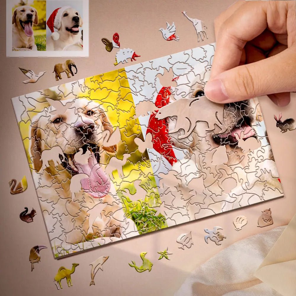 Customizable Photo Pet Puzzle with Animal Shaped Pieces - Customizable Love