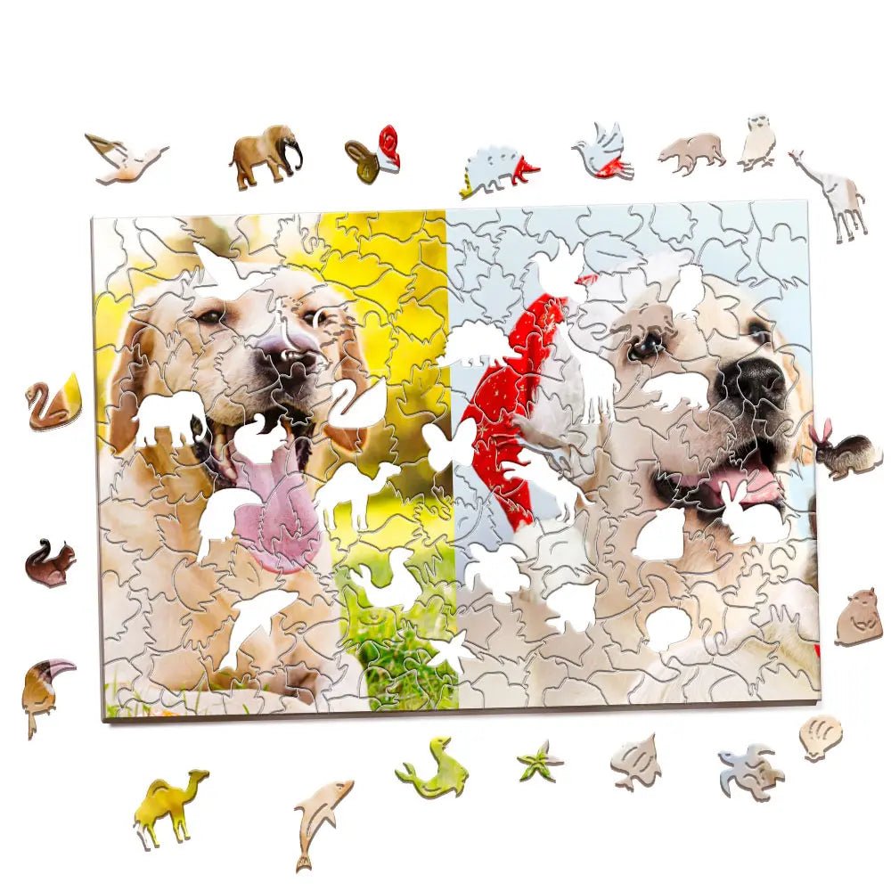 Customizable Photo Pet Puzzle with Animal Shaped Pieces - Customizable Love