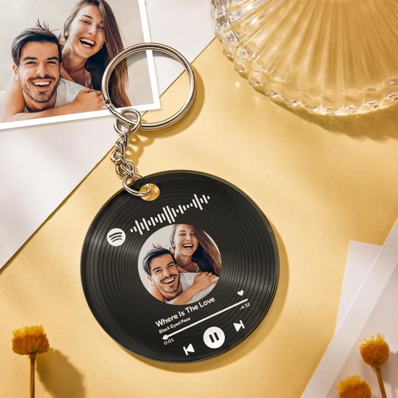 Customizable Record - Shaped Photo Music Keychain – Custom Song, Picture & Message Gift - Customizable Love