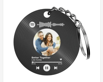Customizable Record - Shaped Photo Music Keychain – Custom Song, Picture & Message Gift - Customizable Love