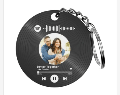 Customizable Record - Shaped Photo Music Keychain – Custom Song, Picture & Message Gift - Customizable Love
