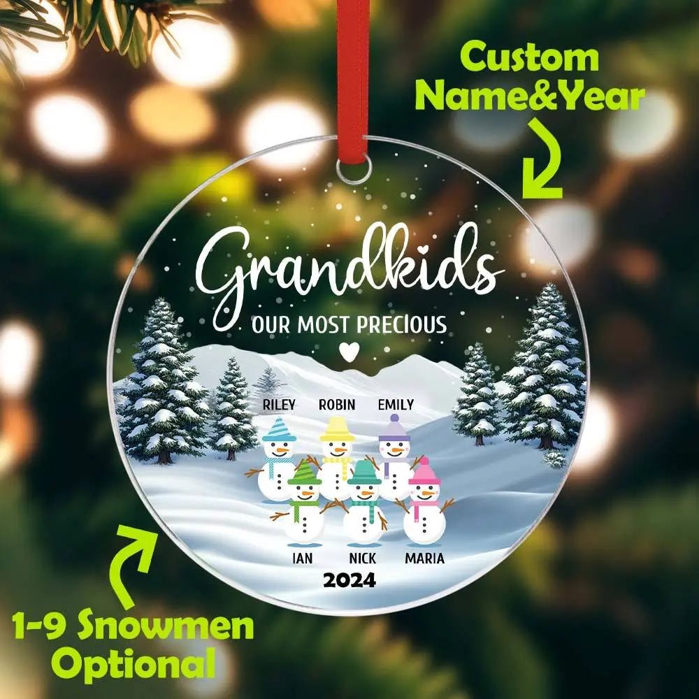 Customizable Snowman Grand Kids Family Christmas Ornament - Customizable Love