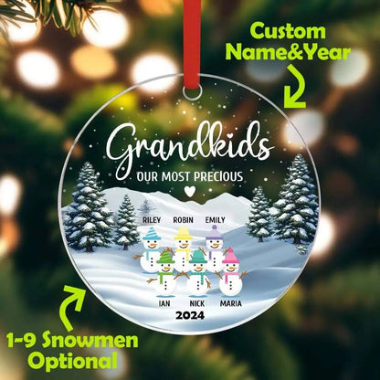 Customizable Snowman Grand Kids Family Christmas Ornament - Customizable Love