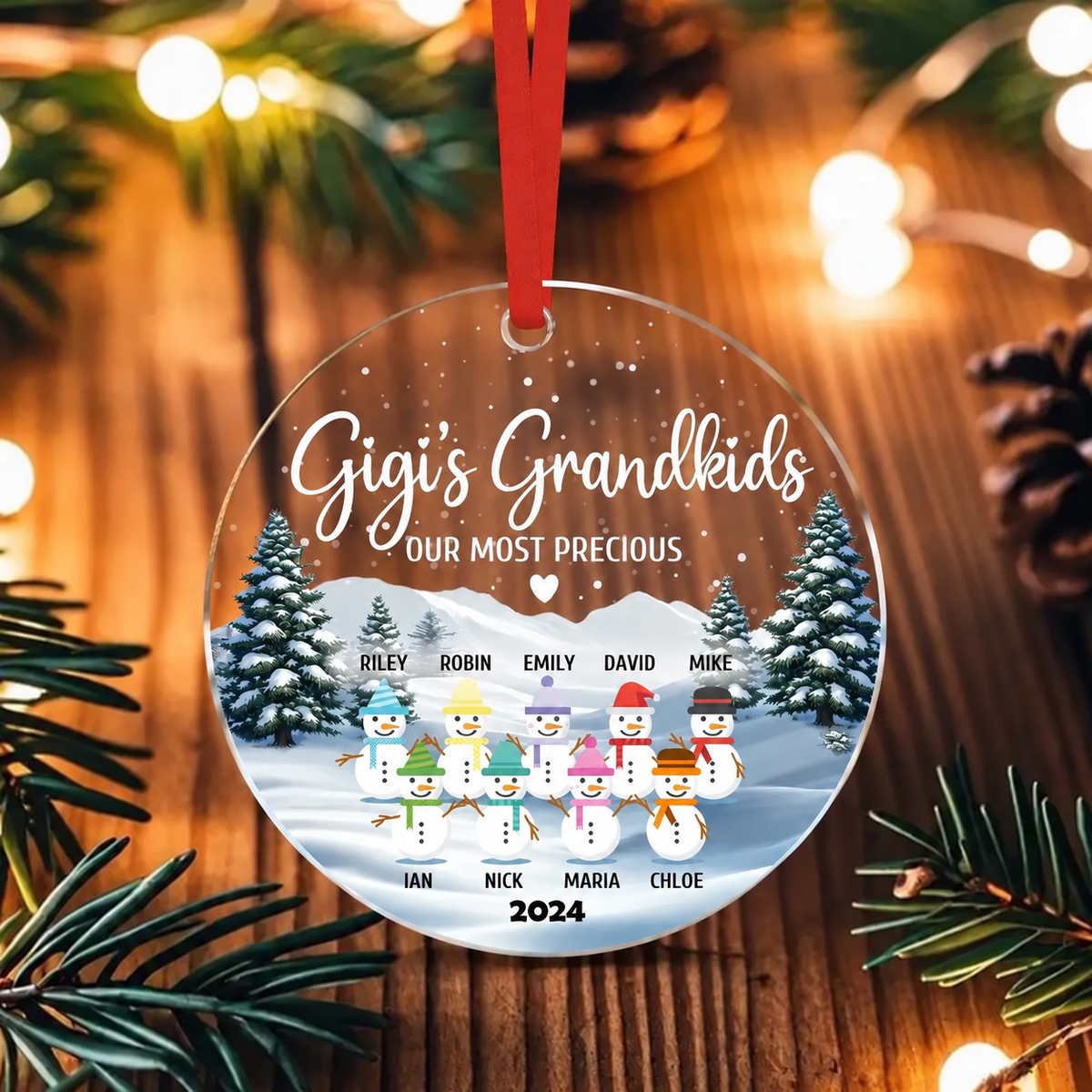 Customizable Snowman Grand Kids Family Christmas Ornament - Customizable Love