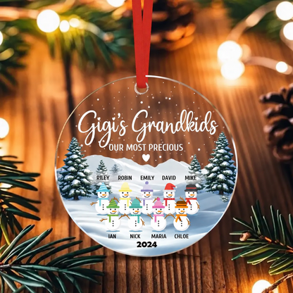 Customizable Snowman Grand Kids Family Christmas Ornament - Customizable Love