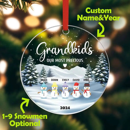 Customizable Snowman Grand Kids Family Christmas Ornament - Customizable Love