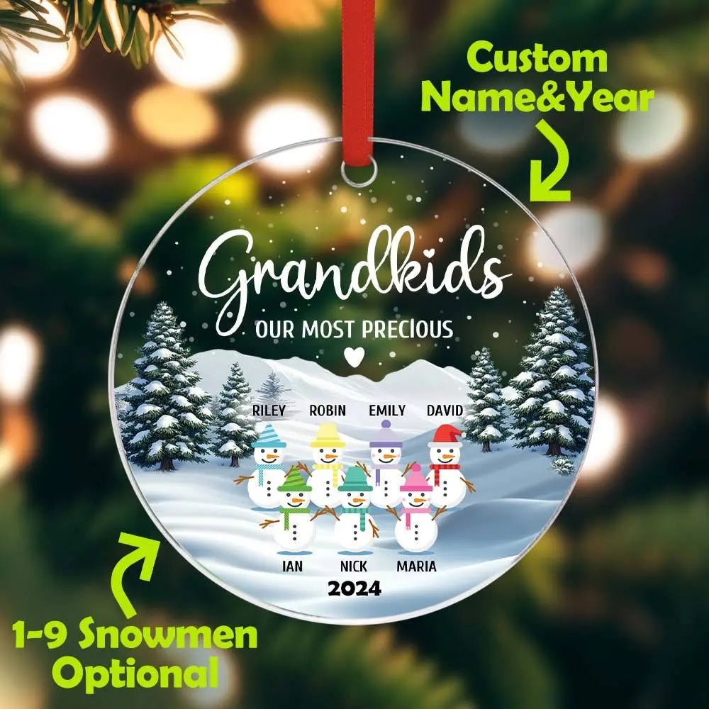 Customizable Snowman Grand Kids Family Christmas Ornament - Customizable Love