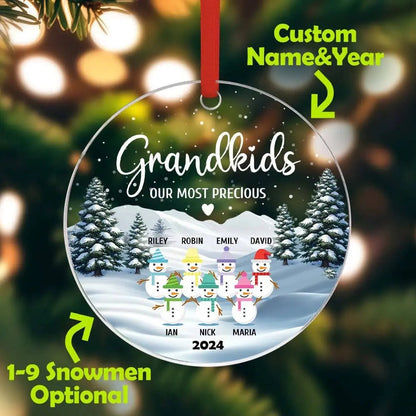 Customizable Snowman Grand Kids Family Christmas Ornament - Customizable Love