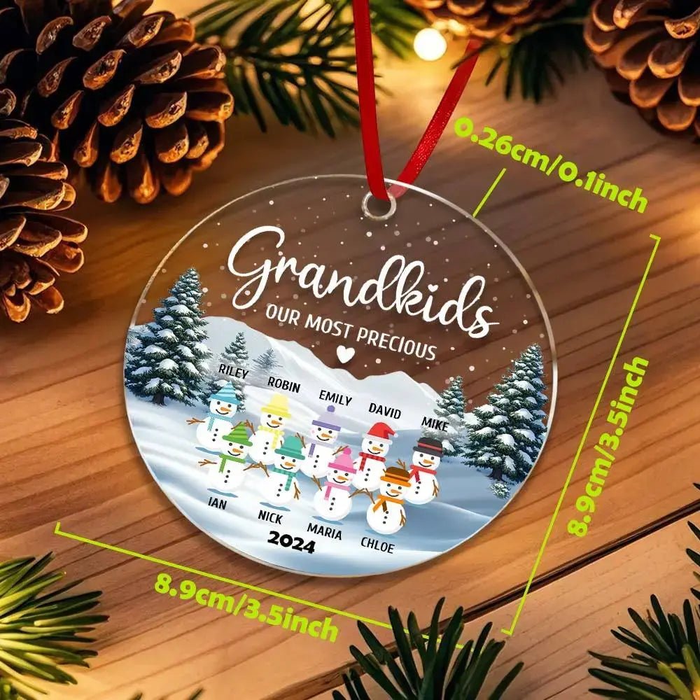 Customizable Snowman Grand Kids Family Christmas Ornament - Customizable Love