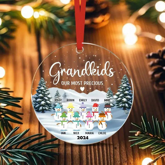 Customizable Snowman Grand Kids Family Christmas Ornament - Customizable Love
